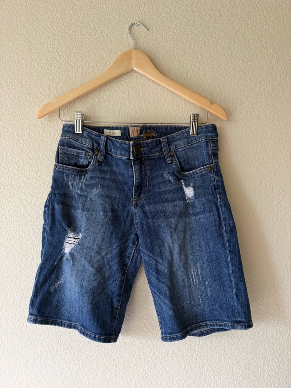 Kut from the Kloth Distressed Mid-Rise Dark Blue Denim Shorts